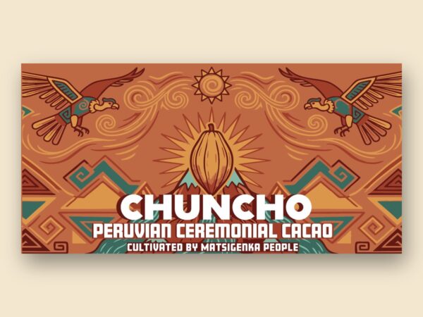 Chuncho Peruaanse ceremoniële cacao, blok van 500 gram, voorkant label