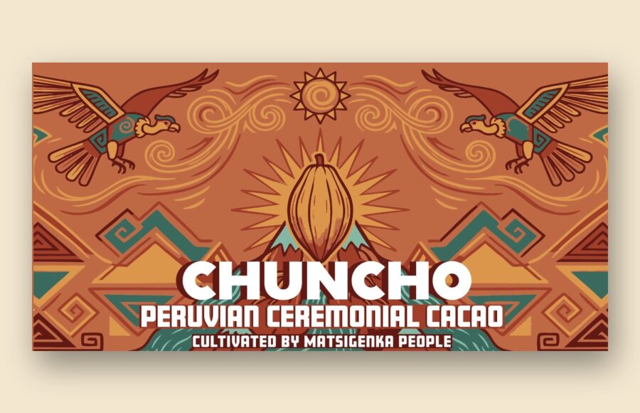 Chuncho Peruaanse ceremoniële cacao, blok van 500 gram, voorkant label